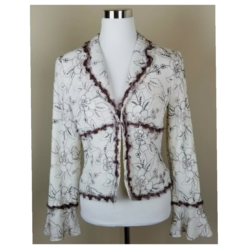 ALBERTO MAKALI Ribbon Trim Floral Blazer